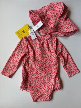 Gap Pink Floral Long-Sleeve Swim Set with Sun Hat NWT 6-12M CUTE